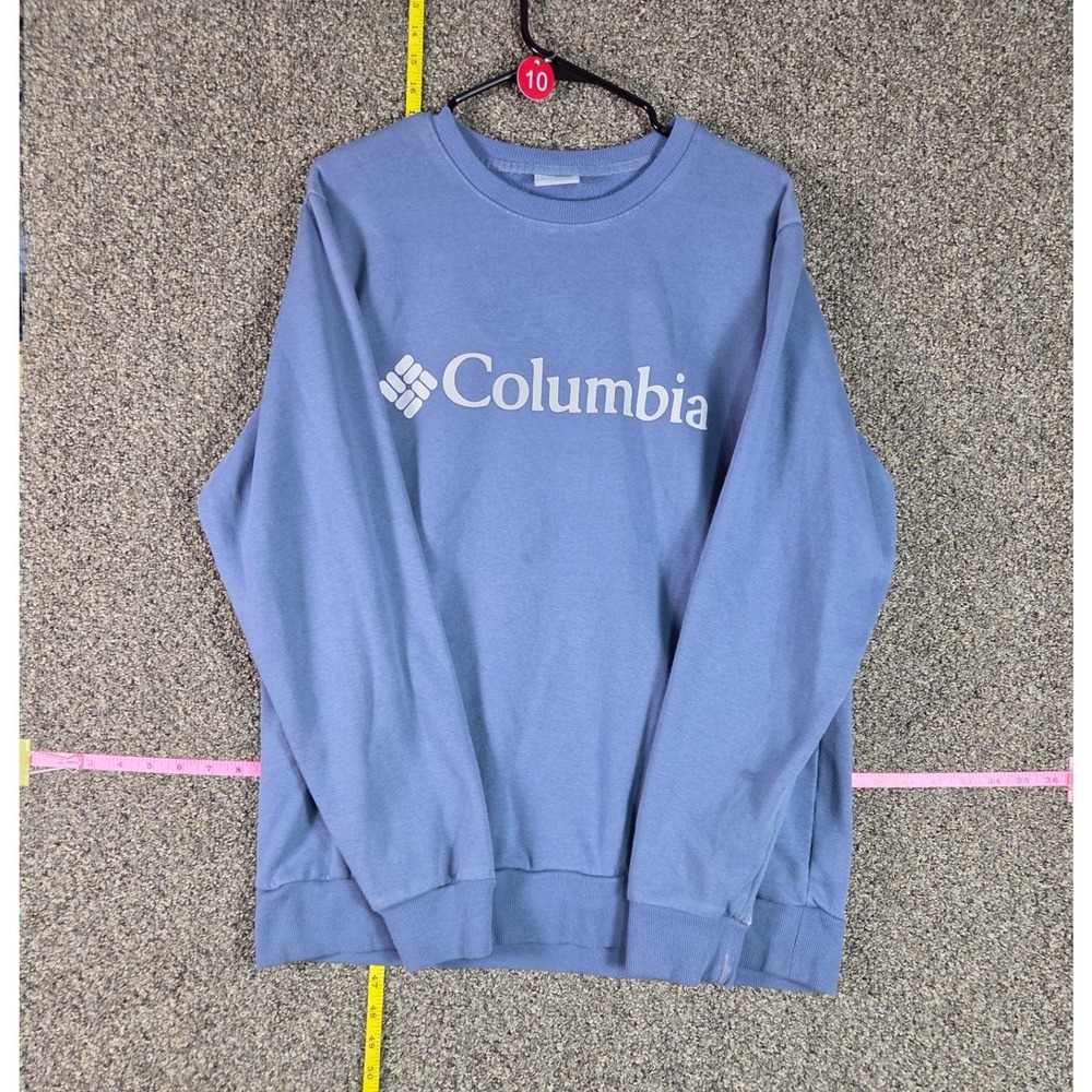 Columbia Sweatshirt Women Large Blue Logo Pullover Crew Neck Fleece Ribbed Trim
